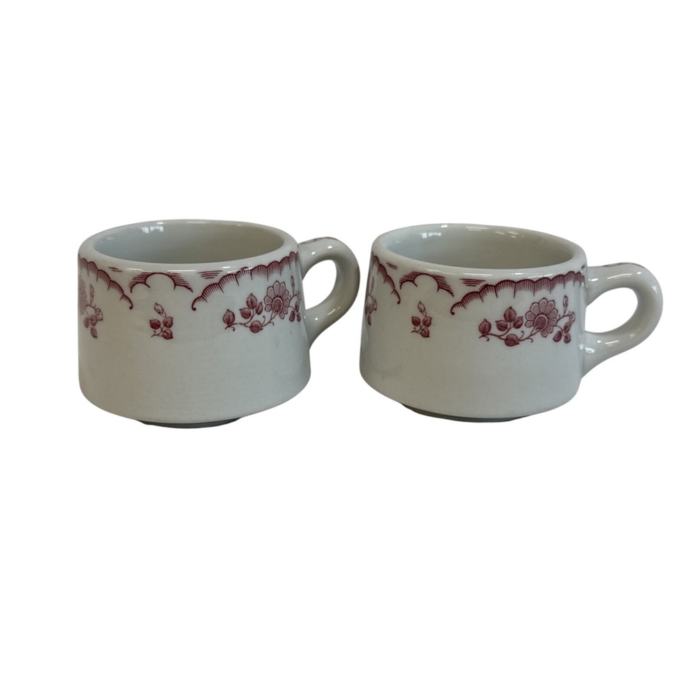 Shenango‎ China Coffee Cups Lot of 2 Red Floral Pattern Made in USA